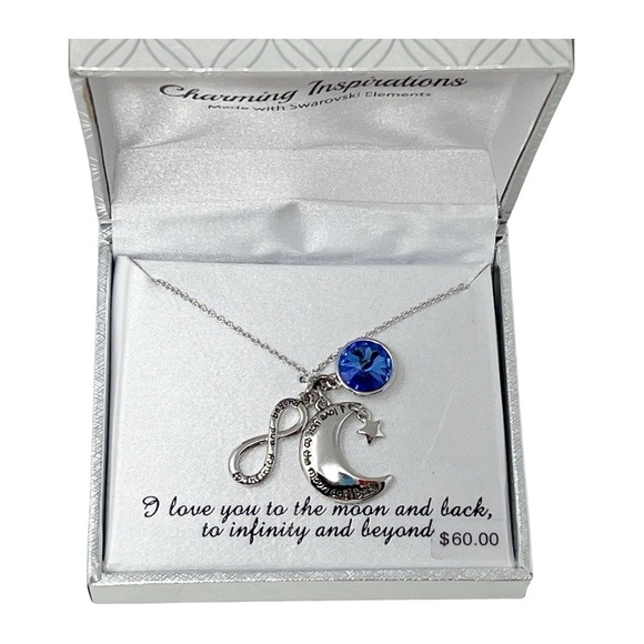 Charming Inspirations Jewelry - Silver Plated Necklace “I Love You To The Moon and Back" Swarovski Elements